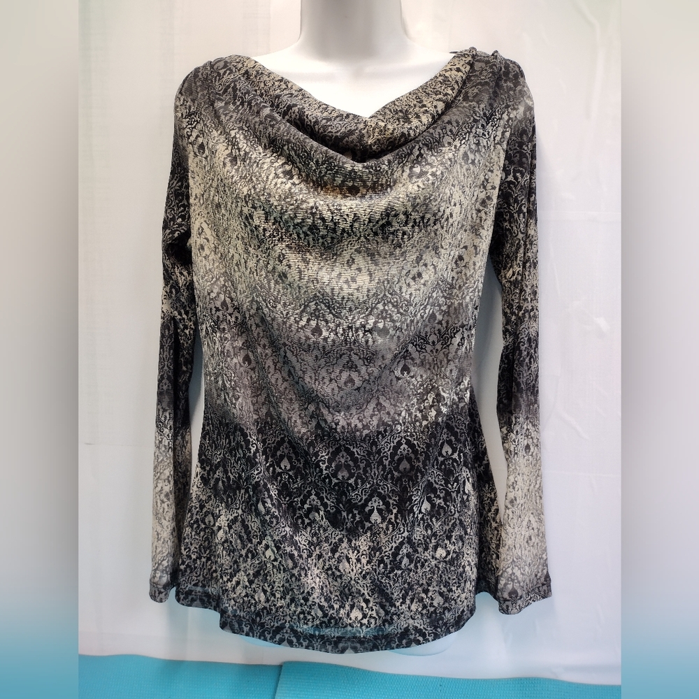Axcess Womens Long Sleeve Cowl Neck Paisley Blouse Size M